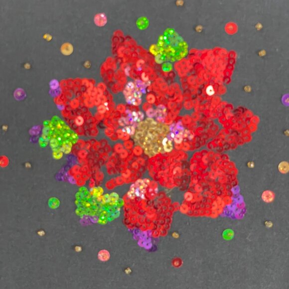 Quacker Factory Womens Plus 2X Black Sequin Embellished Floral Top Shirt - Picture 3 of 10